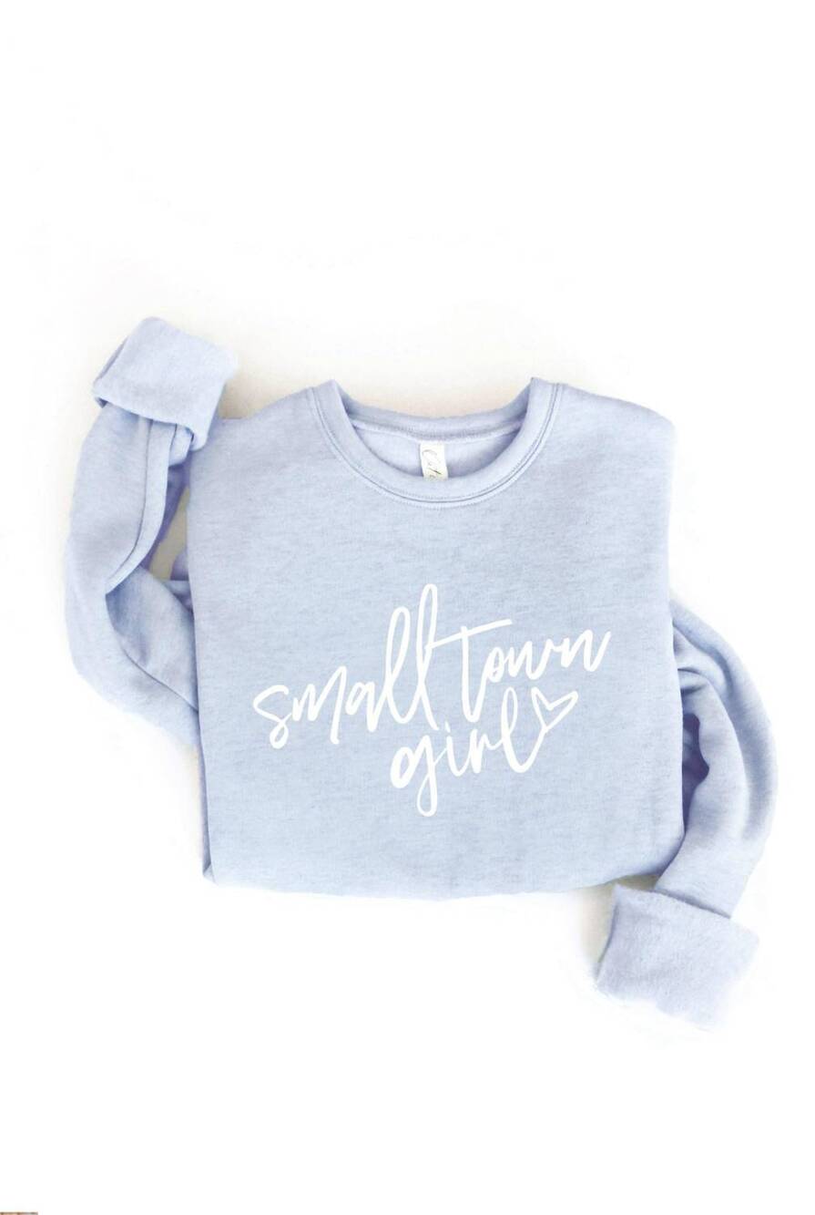 NEW OAT COLLECTIVE girl's small town graphic sweatshirt in light blue